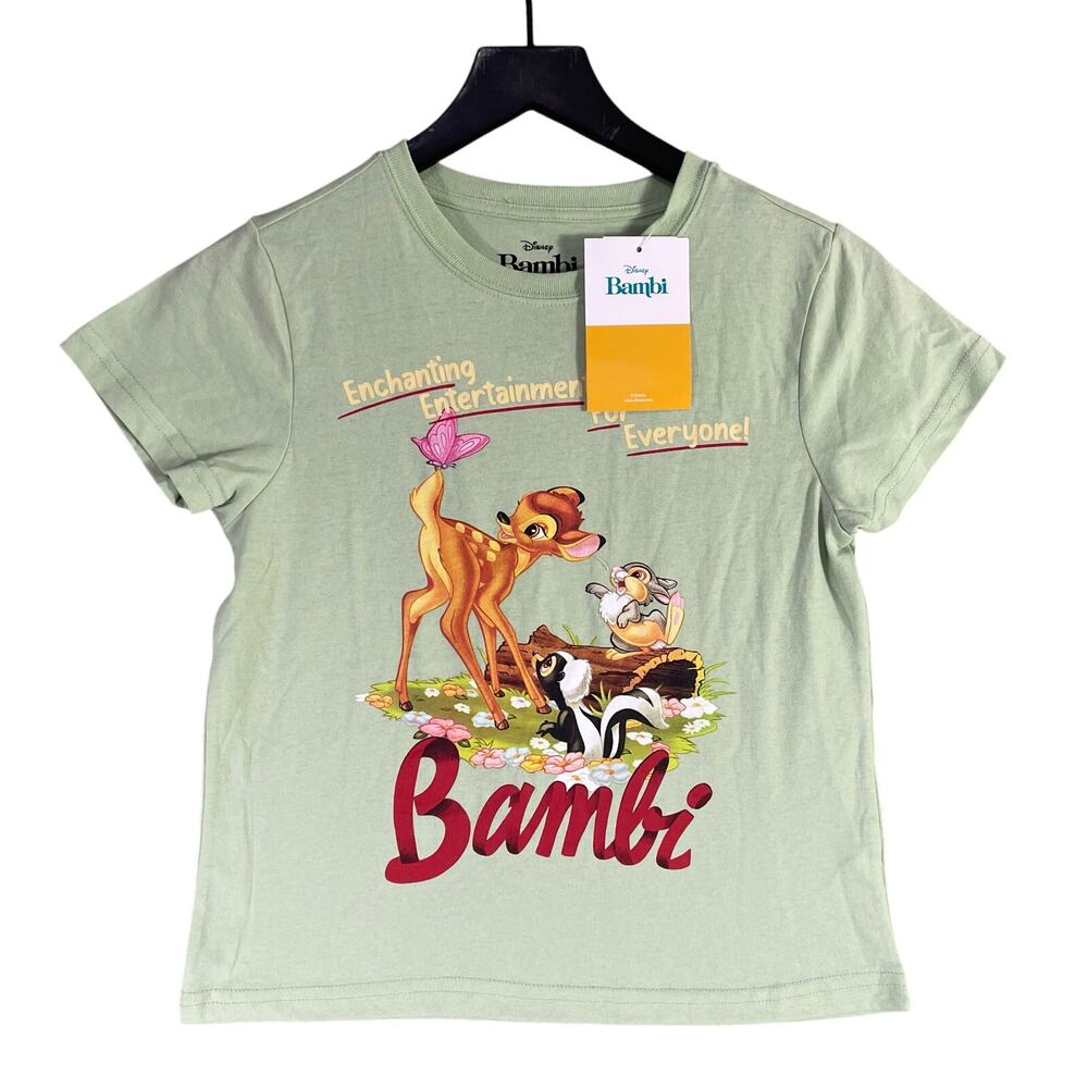 Disney Bambi Women's Green Graphic T Shirt Size M Medium NWT Cartoon Deer Tee